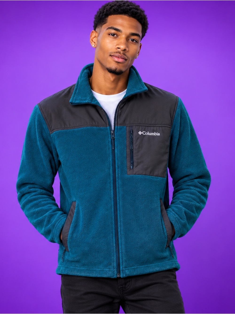 Columbia Teal men/woman Fleece Jacket with Charcoal Panels